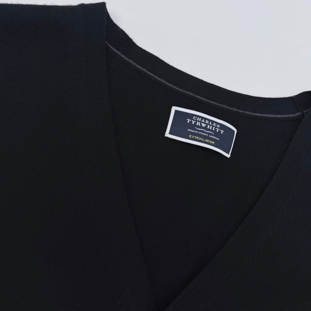 Charles Tyrwhitt Cardigan Sweater Vest Mens XL Black Merino Wool Button Up